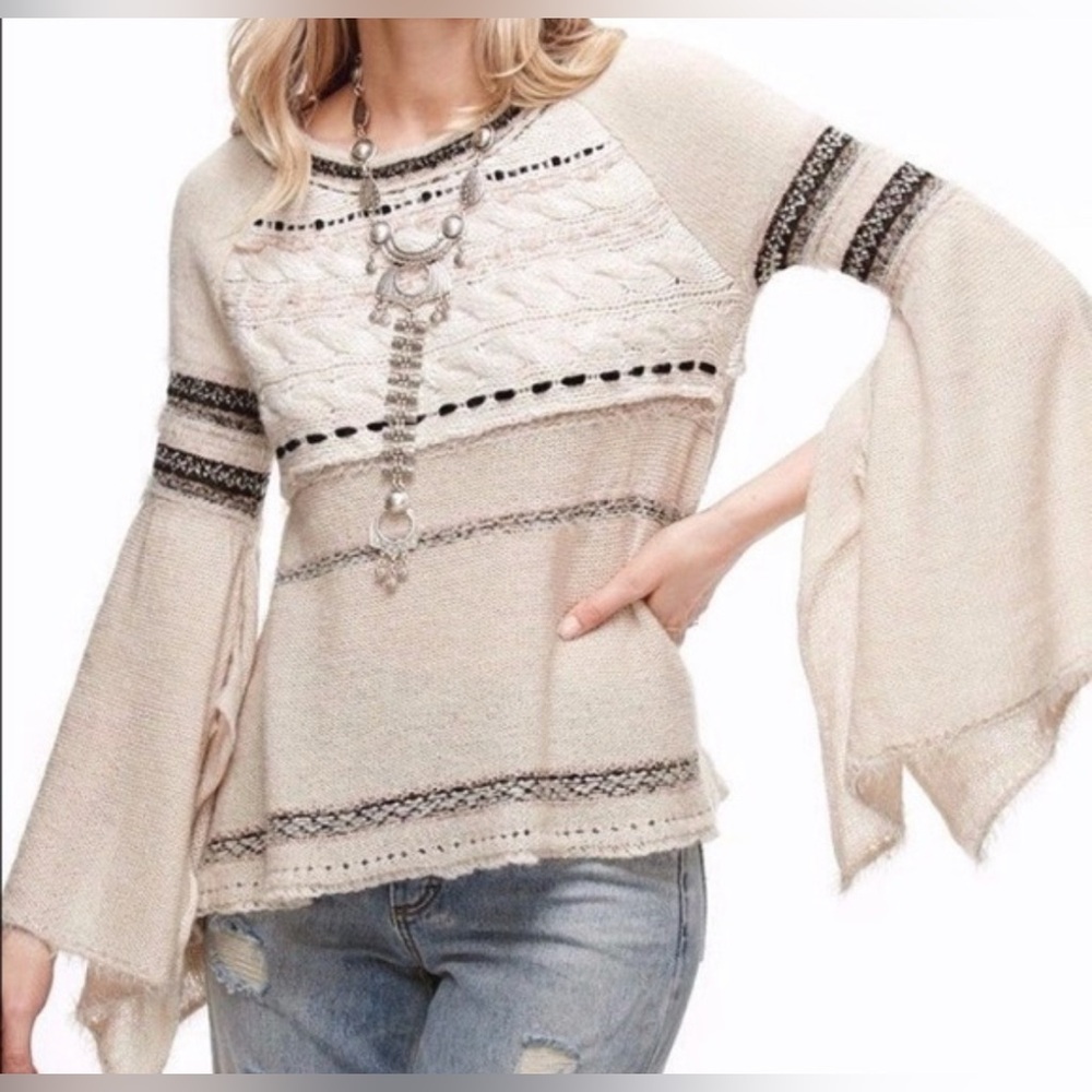 Free People Cream and Black Sweater
